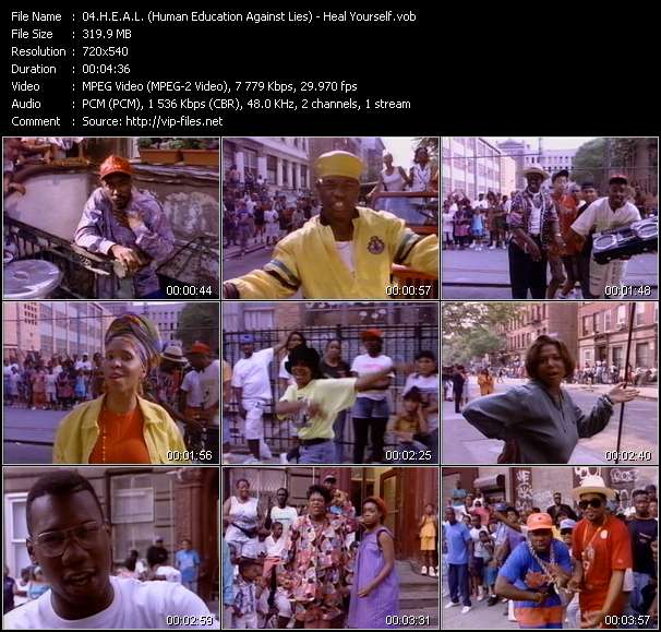 H.E.A.L. (Human Education Against Lies) (Harmony, Kid Capri, Big Daddy Kane, Freddie Foxxx, Mc Lyte, Queen Latifah, Krs-One, Ms. Melodie, Run DMC) video ”Heal Yourself” from dvd ”Rock America Urban September 1991”