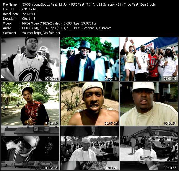 YoungBloodz Feat. Lil' Jon - PSC Feat. T.I. And Lil' Scrappy - Slim Thug Feat. Bun B video ”Damn! - I'm A King - I Ain't Heard Of That” from dvd ”Urban Video November 2005”