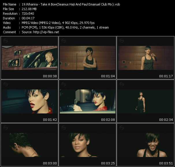 Rihanna video ”Take A Bow (Seamus Haji And Paul Emanuel Club Mix)” from dvd ”Club Video December 2008”