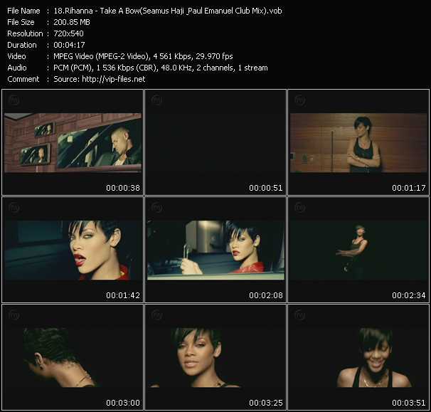 Rihanna video ”Take A Bow (Seamus Haji And Paul Emanuel Club Mix)” from dvd ”Hot Video December 2008”