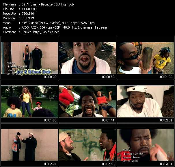 Afroman video ”Because I Got High” from dvd ”ETV Network Vital Hitz 2048 September 2001”