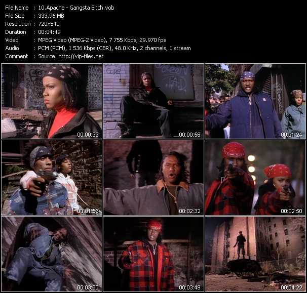 Apache video ”Gangsta Bitch” from dvd ”Telegenics Number 118B. Urban. January 1993”