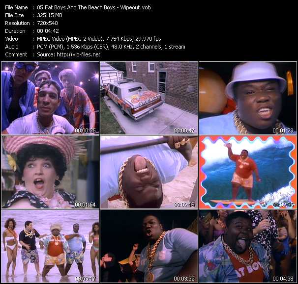 Fat Boys And The Beach Boys video ”Wipeout” from dvd ”Telegenics Number 54B. Volume Five. Septemeber 1987”