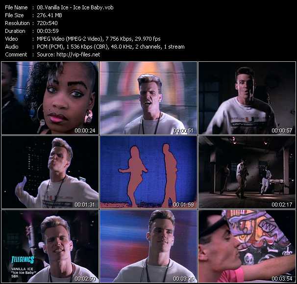 Vanilla Ice video ”Ice Ice Baby” from dvd ”Telegenics Number 91D. Dance Plus. October 1990”