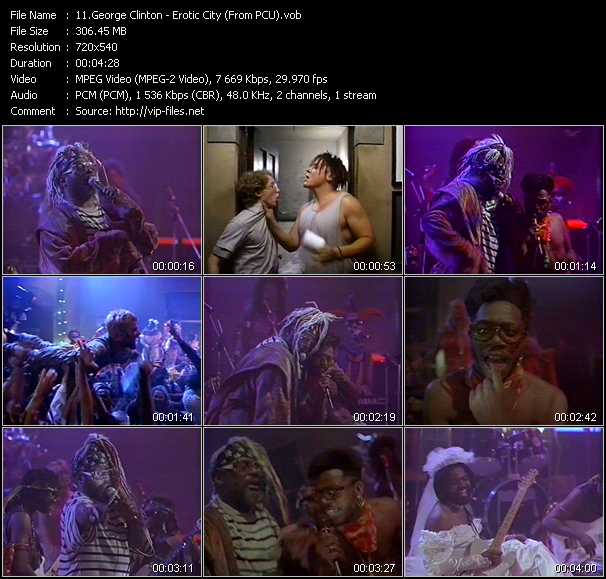 George Clinton video ”Erotic City (From PCU)” from dvd ”Telegenics Number 135B. Urban. June 1994”