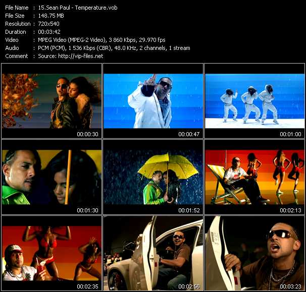 Sean Paul video ”Temperature” from dvd ”Top Hits USA Video VH-38 January 2006”