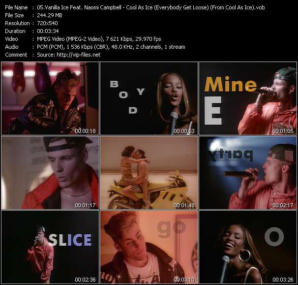 Vanilla Ice Feat. Naomi Campbell video ”Cool As Ice (Everybody Get Loose) (From Cool As Ice)” from dvd ”Telegenics Number 103D. Dance Plus. October 1991”