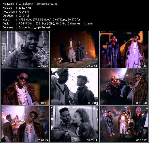 Slick Rick video ”Teenage Love” from dvd ”Telegenics Number 71B. Urban. February 1989”