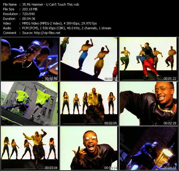 Mc Hammer video ”U Can't Touch This” from dvd ”All Time Party Classics Vol.1”