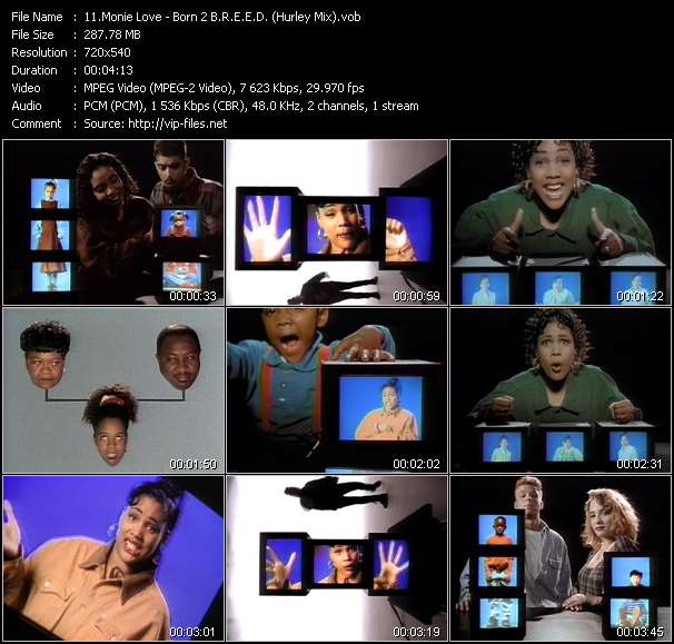 Monie Love video ”Born 2 B.R.E.E.D. (Build Relationships Where Education And Enlightenment Dominate) (Hurley Mix)” from dvd ”Telegenics Number 121B. Urban. April 1993”