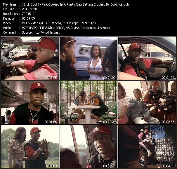 LL Cool J video ”Pink Cookies In A Plastic Bag Getting Crushed By Buildings” from dvd ”Telegenics Number 124B. Urban. July 1993”