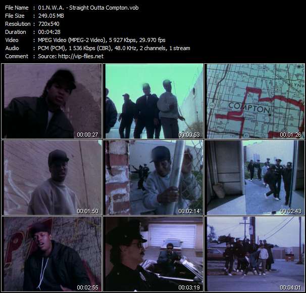N.W.A. video ”Straight Outta Compton” from dvd ”N.W.A. The Strength Of Street Knowledge. The Best Of N.W.A.”