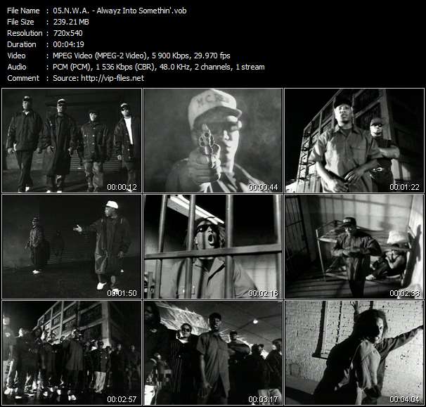 N.W.A. video ”Alwayz Into Somethin'” from dvd ”N.W.A. The Strength Of Street Knowledge. The Best Of N.W.A.”