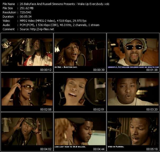 Babyface And Russell Simmons Presents (Feat. Wyclef Jean, Mary J. Blige, Monica, Claudette Ortiz, Eve, Musiq Soulchild, Ashanti, Faith Evans, Fabolous, Brandy, Jadakiss, Jaheim, Missy Elliott) video ”Wake Up Everybody” from dvd ”Urban Video November 2004”