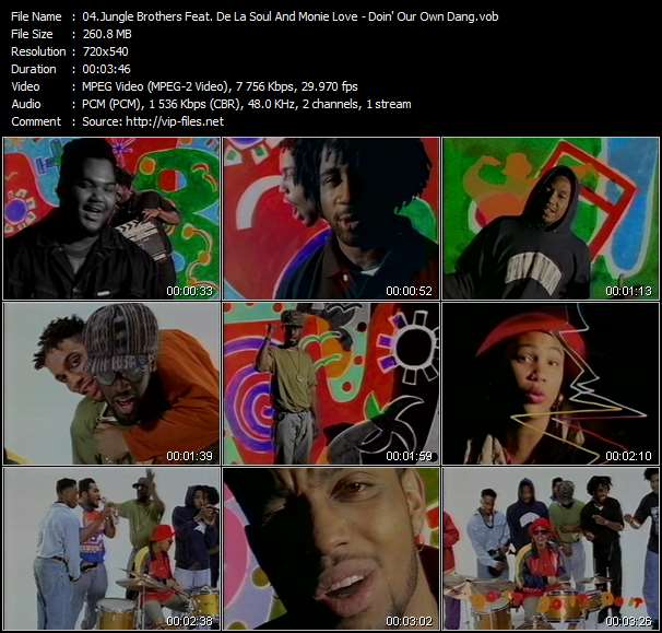 Jungle Brothers Feat. De La Soul And Monie Love video ”Doin' Our Own Dang” from dvd ”Telegenics Number 91K2. In Storevision. October 1990”