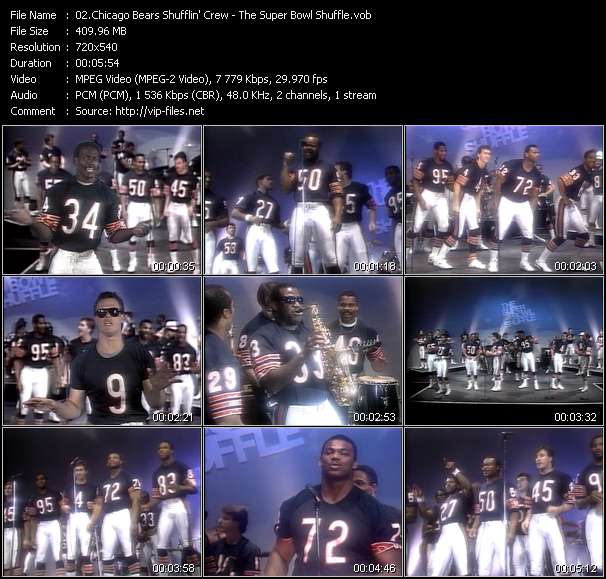 Chicago Bears Shufflin' Crew video ”The Super Bowl Shuffle” from dvd ”Wolfram Video. Park Avenue Thee Night Club 8. January 1986”