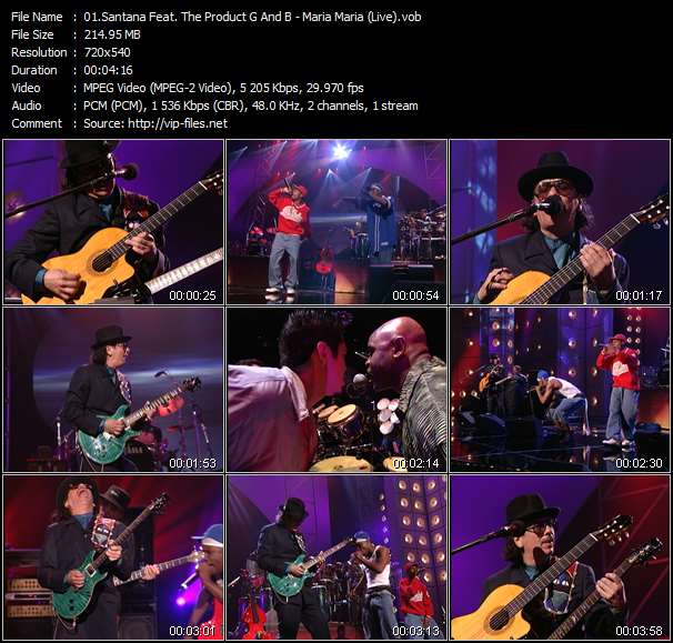 Santana Feat. The Product G And B video ”Maria Maria (Live) (From "Arista Records 25th Anniversary Celebration" April 9, 2000)” from dvd ”25 Years Of Number 1 Hits. Arista Records 25th Anniversary Celebration”