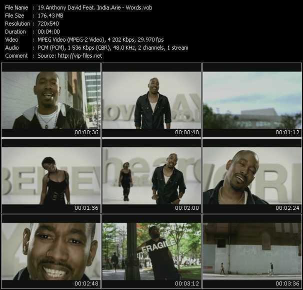 Anthony David Feat. India.Arie video ”Words” from dvd ”Screenplay VJ-Pro Hits Vision August 2008”