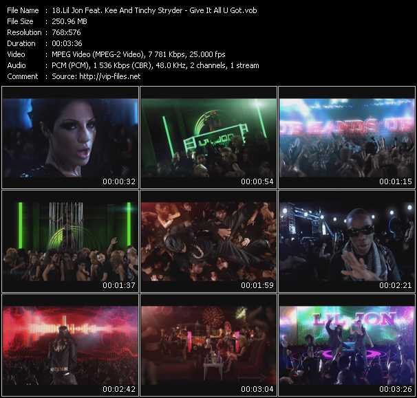 Lil' Jon Feat. Kee And Tinchy Stryder video ”Give It All U Got” from dvd ”MixMash Urban February 2010”