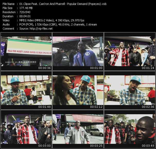 Clipse Feat. Cam'ron And Pharrell Williams video ”Popular Demand (Popeyes)” from dvd ”Screenplay VJ-Pro Urban Vision January 2010”