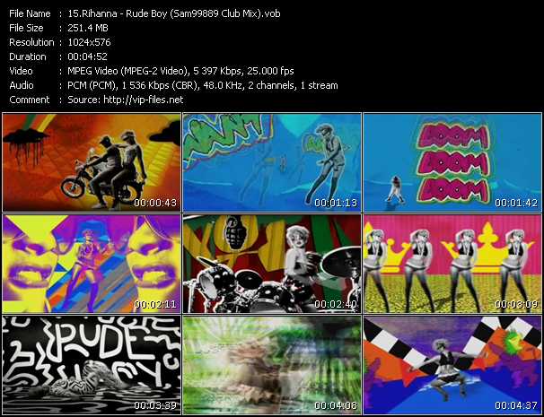 Rihanna video ”Rude Boy (Sam99889 Club Mix)” from dvd ”DTVideos Club Remixes Vol.01”