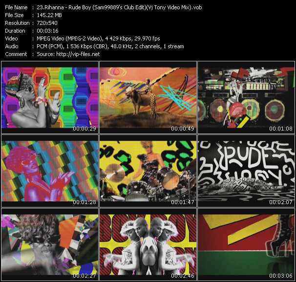 Rihanna video ”Rude Boy (Sam99889's Club Edit) (Vj Tony Video Mix)” from dvd ”Screenplay VJ-Pro Club Vision April 2010”