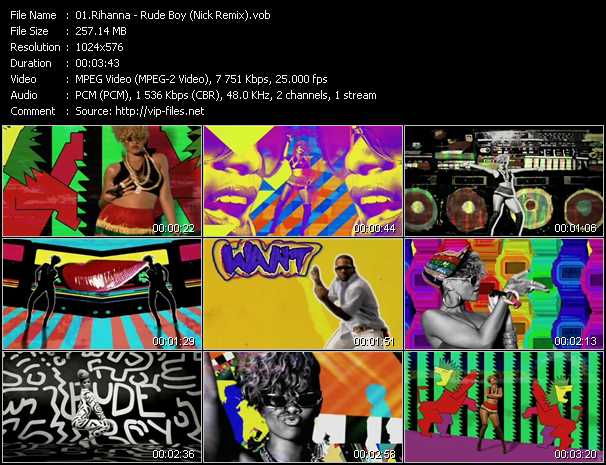 Rihanna video ”Rude Boy (Nick Remix)” from dvd ”DTVideos Club Remixes Vol.11”