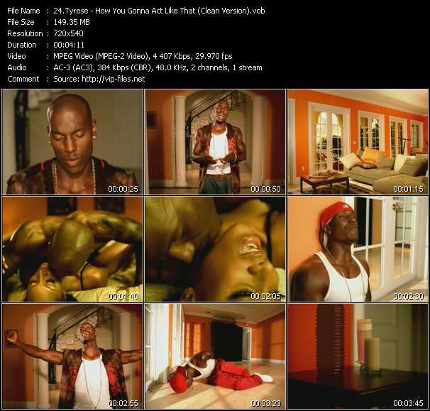 Tyrese video ”How You Gonna Act Like That (Clean Version)” from dvd ”ETV Network Vital Hitz 2064 January 2003”