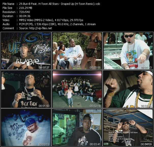 Bun B Feat. H-Town All Stars (Lil' Keke, Slim Thug, Paul Wall, Mike Jones, Aztek, Lil' Flip, Z-Ro) video ”Draped Up (H-Town Remix)” from dvd ”Hot Video January 2006”