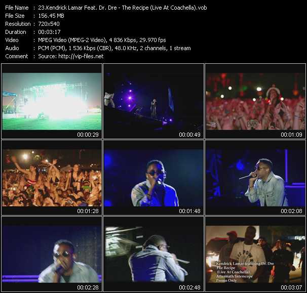 Kendrick Lamar Feat. Dr. Dre video ”The Recipe (Live At Coachella)” from dvd ”Urban Video September 2012”