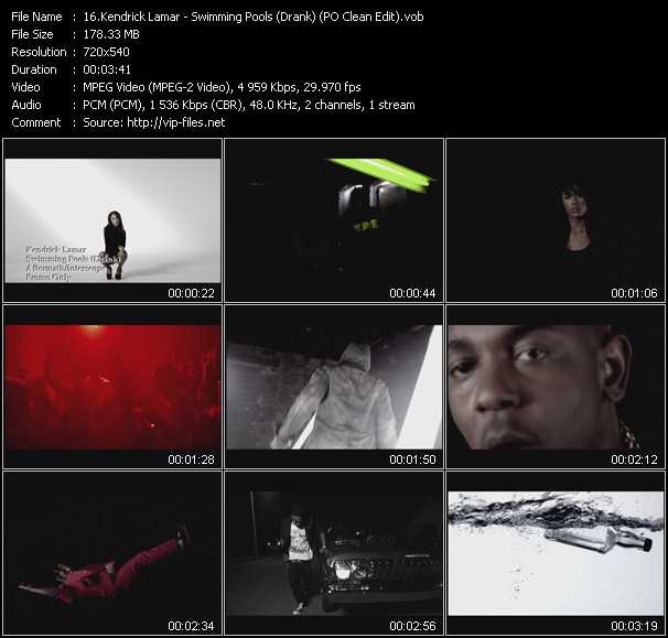 Kendrick Lamar video ”Swimming Pools (Drank) (PO Clean Edit)” from dvd ”Urban Video October 2012”