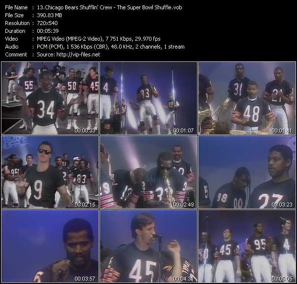 Chicago Bears Shufflin' Crew video ”The Super Bowl Shuffle” from dvd ”Telegenics Number 35B. February 1986”